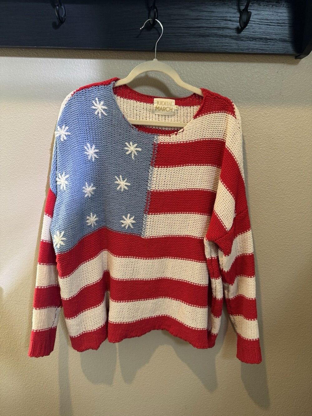 Judith March American Flag Sweater Betsy Flag Design Patriotic Women’s Size S